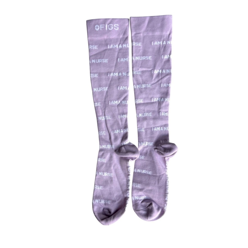 NEW FIGS Lavender Purple I AM A NURSE Compression Socks Knee High Women Size S - Picture 2 of 6